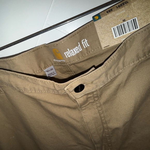 CARHARTT RUGGED FLEX Rigby Dungaree work pants RELAXED 42x30 Hickory Khaki tan - Picture 4 of 7